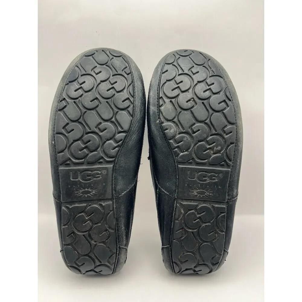 Ugg Ascot Black Leather Slippers Men Size 10